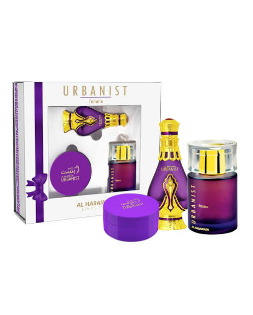 Al Haramain Urbanist femme Giftset ( Haramain Bakhoor 40gms, concentrated perfume oil 20ml, Eau de parfum 100ml)